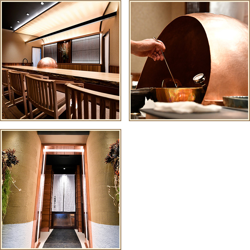 開店から2年目の中央に本格銅鍋のある天ぷら屋